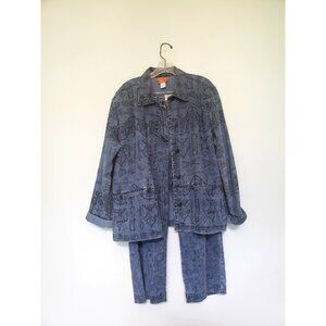 Hearts Of Palm Women Outfit Denim Bead Floral Long Sleeve Jacket 16 Jean 14 FLAW